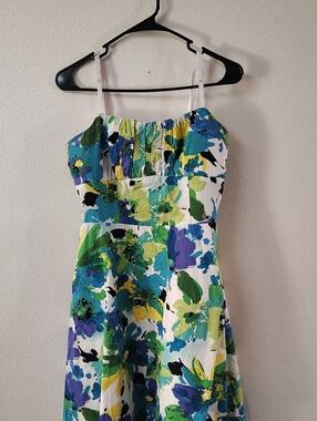 dressbarn White Floral Mini Dress with Blue, Green & Yellow Print 832